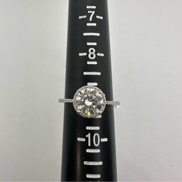 Moissanite Diamond Engagement Ring Brilliant Round Cut Halo S925 2 Ct Size 9 - Picture 6 of 12